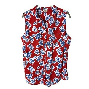 St. John's Bay Shirt Size XXL 2XL Petite Top Button Up Cotton Floral Red Blue